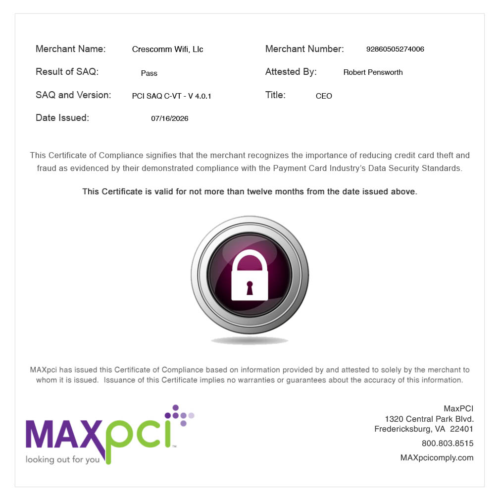 PCI Compliance Certificate for CresCommWifi